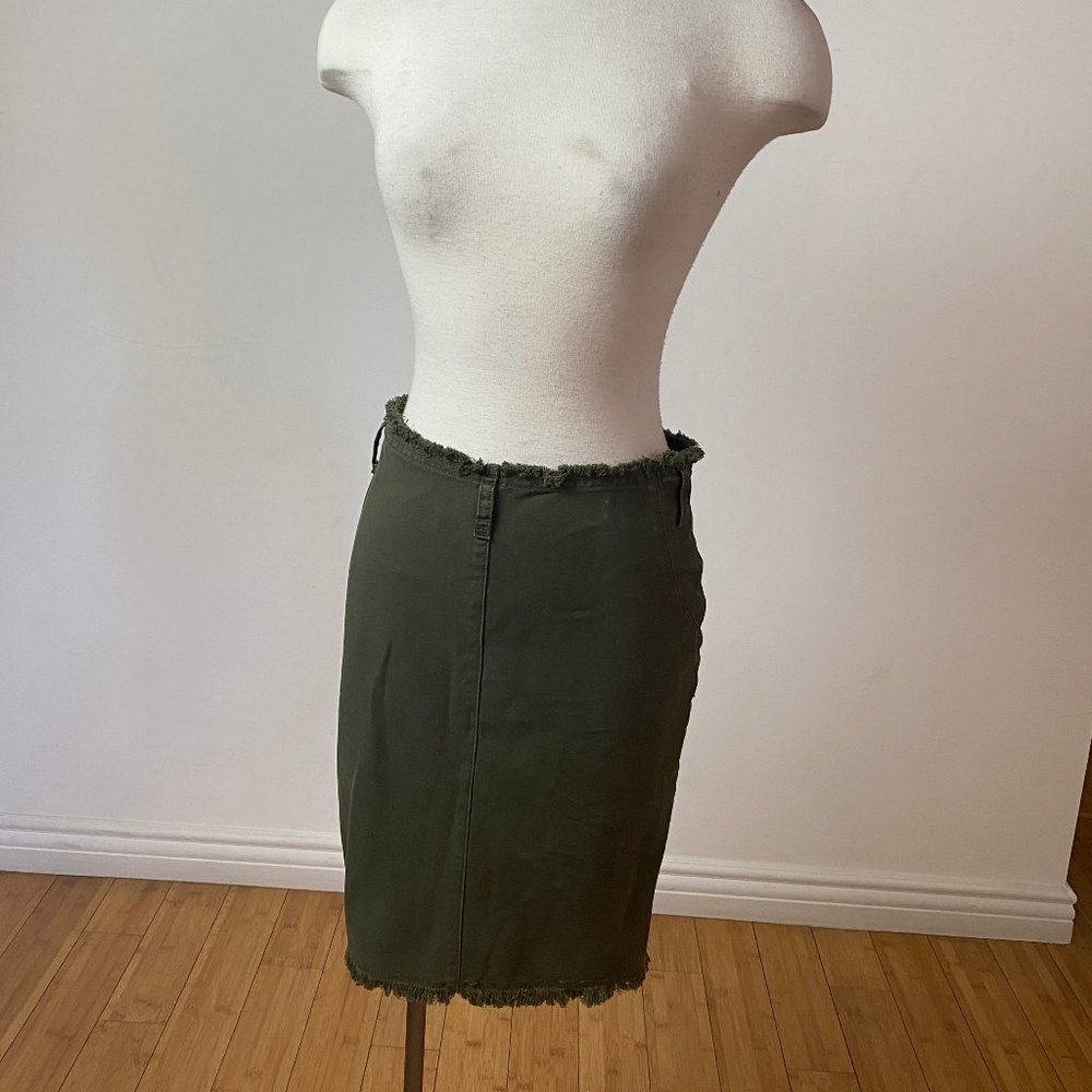 Army green denim skirt from Swedish boutique brand
